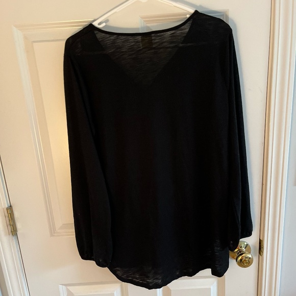 Faded Glory Black Long Sleeved Top Woven Pattern V-Neck With Tie Strings, L - Picture 2 of 12